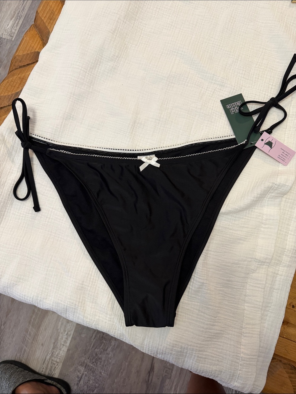 wild fable Black Tie-Side Bikini Bottom with White Trim